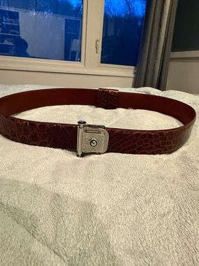🌼Calvin Klein🌼 Croc-Embossed Brown Leather Belt with Silver Buckle